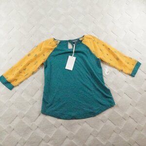 Mod Cloth Moxie Mastery Desert Cactus Sheer Sleeve Raglan Tee Womens Small